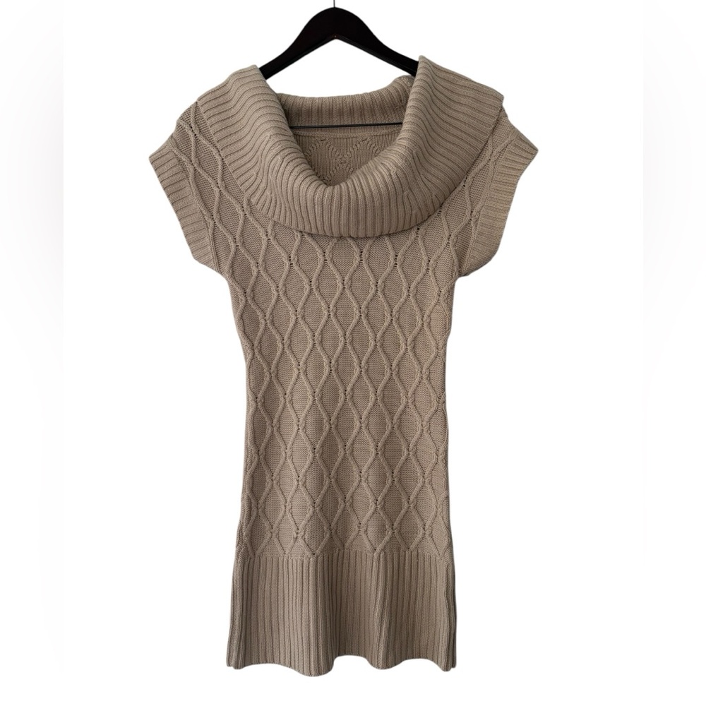 Marciano Beige Cowl Tunic Neck Cable Knit Women's Top